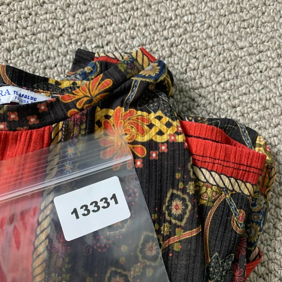 Zara Trufaluc Womens Blouse Top Size Small Red/Black Ornament Print Peplum - Picture 9 of 9
